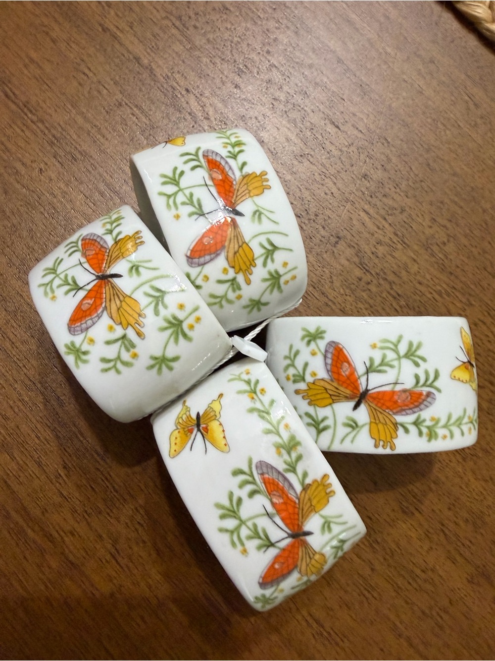 Butterfly Porcelain Napkin Rings in White and Orange
